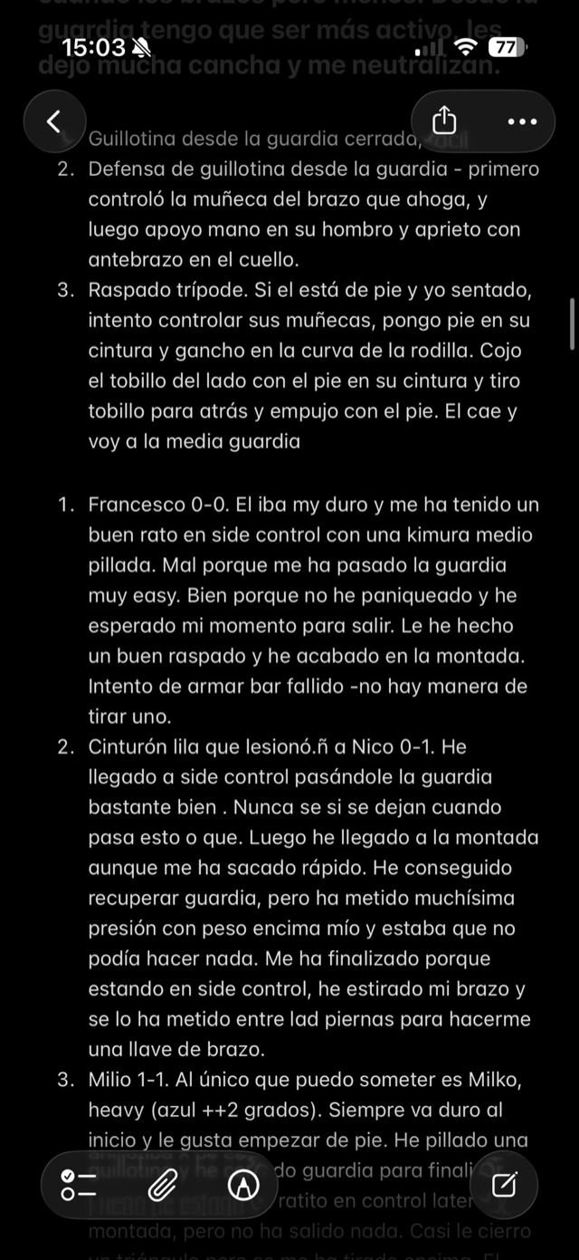 Otra nota de entreno, texto corrido